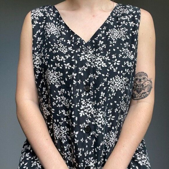 Vintage Diana D'or Dark Gray 100% Silk Sleeveless Floral Top and Trouser Set L - Picture 9 of 12